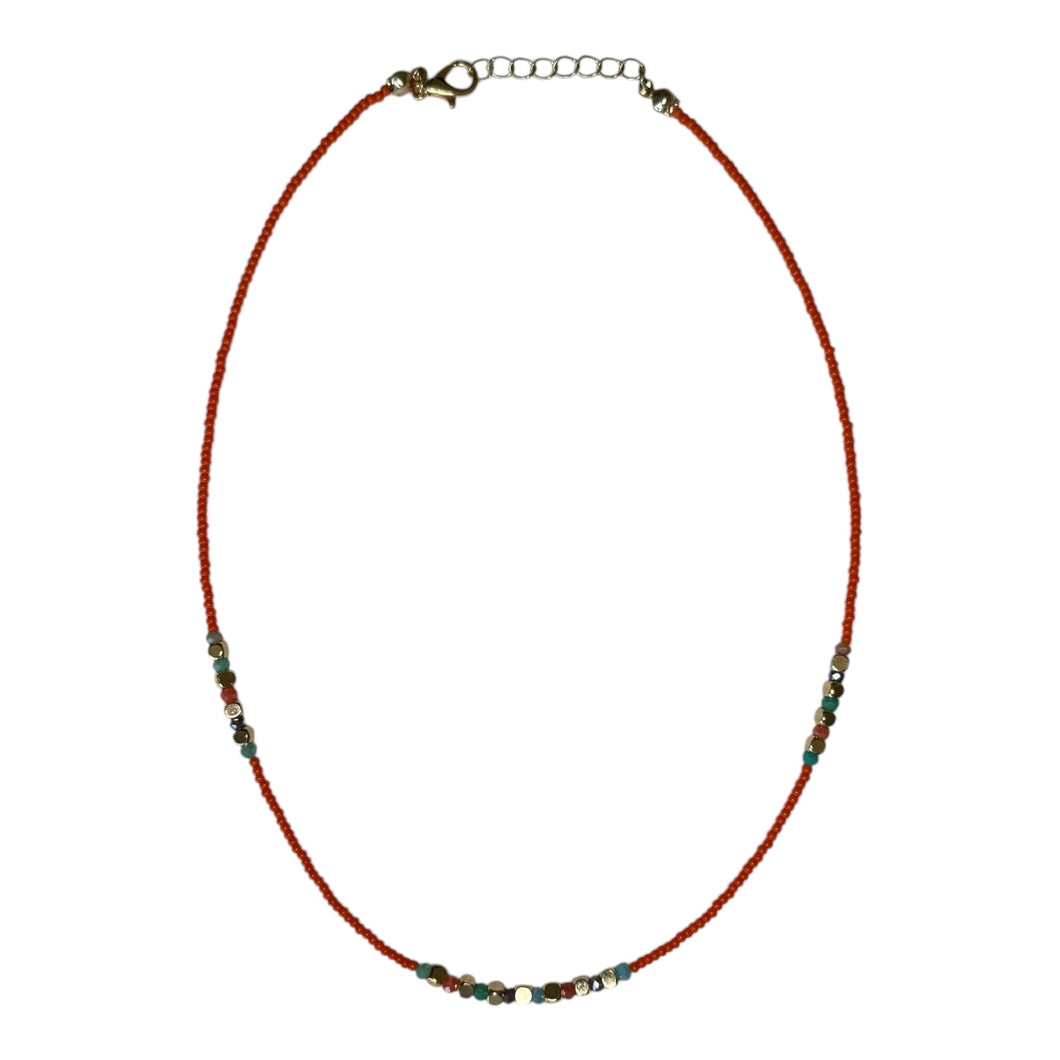 Orange Gold Beaded Necklace